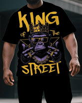 Men's Fashion Gorillas King of the Street Print Big & Tall Outdoor Short-Sleeve T-shirt & Short Set